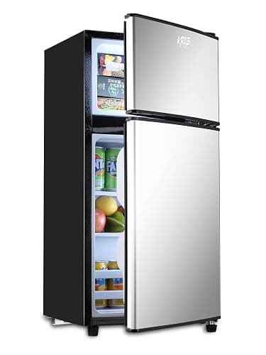 KRIB BLING 3.5 Cu.ft Refrigerators with Freezer, Fridge with 7 Level Temp Adjustable Thermostat, Fridge for Apartment, Office, Basement, Silver - Image 1