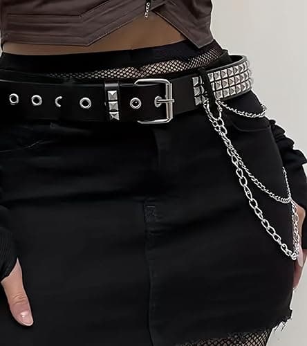 QWALIT Punk Belt with Chain for Women - Rave Leather Chain Belt - Goth Accessories thumbnail 3