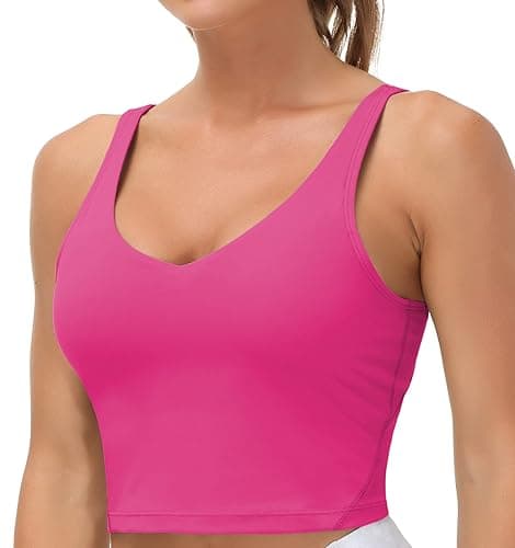 THE GYM PEOPLE Womens' Sports Bra Longline Wirefree Padded with Medium Support - Bright Pink - Small