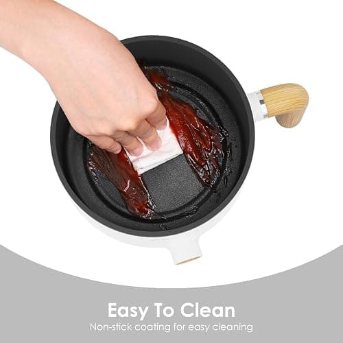 Audecook Hot Pot Electric with Steamer, 1.5L Portable Nonstick Rapid Noodles Cooker, Travel Electric Skillet with Dual Power Control for Ramen/Pasta/Soup/Steak/Egg/Oatmeal (White) thumbnail 6