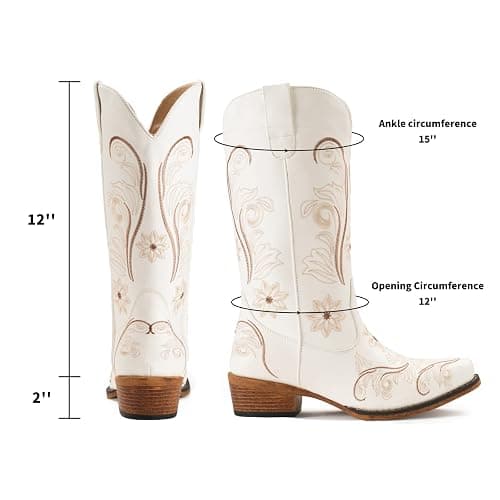 IUV Cowboy Boots For Women Mid Calf Cowgirl Boots Embroidered Pull-On Tabs Snip Toe Boot thumbnail 2