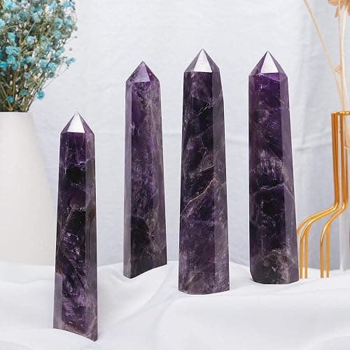 Apengshi Amethyst Large Crystal Tower Natural Dream 5.9"-6.3" 6 Faceted Single Point Chakra Healing Crystal Wand Energy Meditation Stone Home Decor Collection Gift thumbnail 6