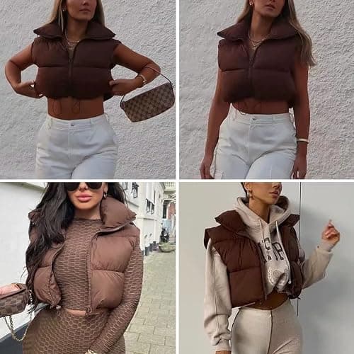 KEOMUD Women's Winter Crop Vest Lightweight Sleeveless Warm Outerwear Puffer Vest Padded Gilet thumbnail 6