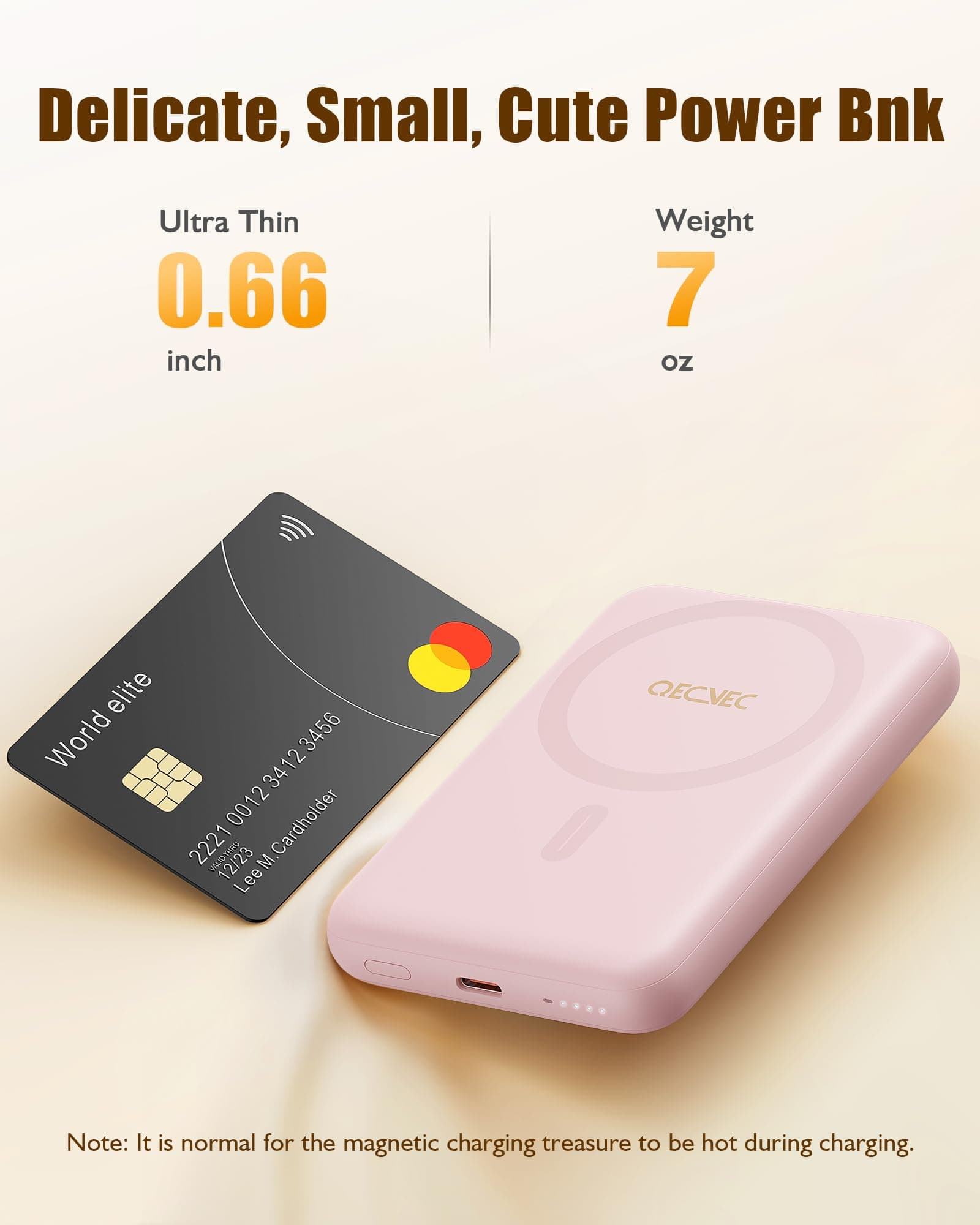 QECVEC Mag-Safe Power Bank - 10000mAh Magnetic Portable Charger with 15W Wireless Fast Charging & 20W PD Wired Charging, Compatible for iPhone 12/13/14/15/16 Series. (Pink) thumbnail 4