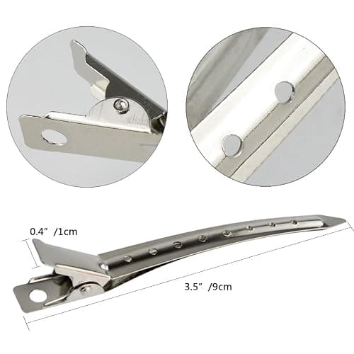 24 Packs Duck Bill Clips, Bantoye 3.5 Inches Rustproof Metal Alligator Curl Clips with Holes for Hair Styling, Hair Coloring, Silver thumbnail 2