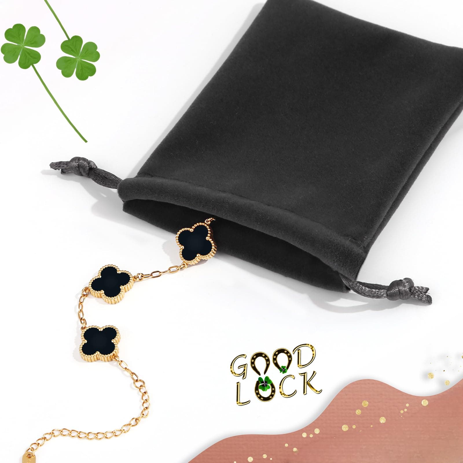 AIQIUQIU 18K Gold Plated Four Leaf Clover Bracelet, Lucky Link Bracelets Double-Sided Adjustable Design Jewelry for Women Girls Christmas Valentine's Day Gifts- YIMAOQIAN Seller thumbnail 6