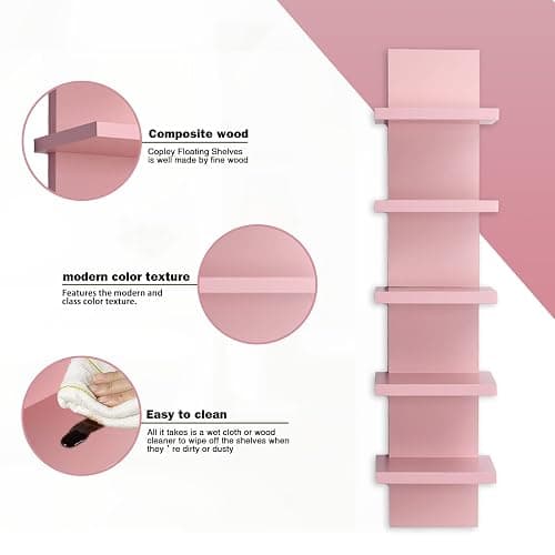 Bloddream 5 Tier Wall Shelves Pink, Vertical Column Shelf Floating Storage Home Decor Organizer Tall Tower Design Utility Shelving Bedroom Living Room, 30.7 thumbnail 4