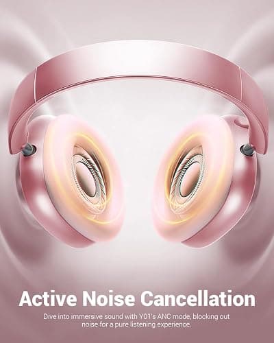 Wentronic Y01 Wireless Over Ear Headphones, Noise Canceling Bluetooth 5.3 Headphones with Microphones,Hi-Res Audio,48H Playtime,Foldable,Breathable Soft Earpads for iOS/Android/Samsung/PC-Pink thumbnail 4