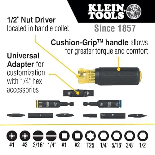 Klein Tools 32500HD KNECT Multi-Bit Screwdriver/Nut Driver, Impact Rated 11-in-1 Tool with Phillips, Slotted, Square and Torx Tips thumbnail 2