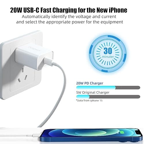 USB C Charger Block 20W, Ocupwei PD 3.0 Fast Charging Wall Charger USBC Power Adapter Type C Brick Cube for iPhone 17/Pro/Pro Max/17 Air/ 16/16 Pro/16 Pro Max/15/Plus/Pro/Pro Max [2 Pack] thumbnail 2