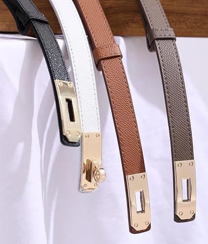 Women's Skinny Leather Belts Thin Waist Belt for Women with Turn Lock Buckle, Belts Woman Adjustable for Dresses and Jeans thumbnail 7