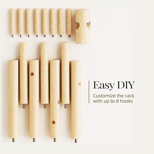Pipishell Coat Rack Sturdy Wooden Coat Rack Stand, Adjustable Coat Tree, Free Standing Tree Hanger with 4 Sections & 8 Hooks, for Home/Bedroom/Office/Hallway/Entryway thumbnail 6