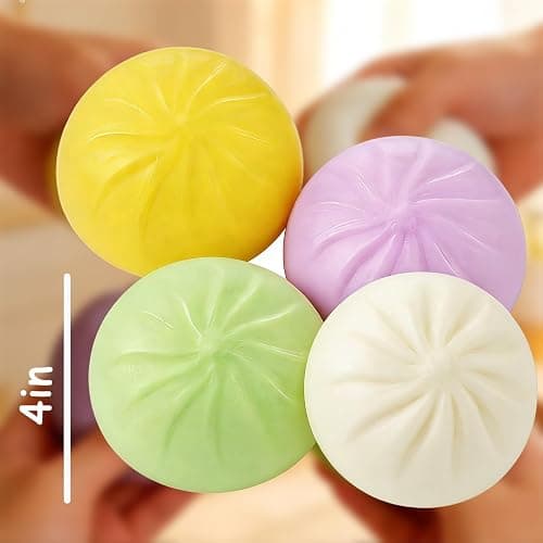 Dumpling Squishy,Dumplings Stress Balls Fidget Sensory Toy,Dumplings Stress Fidget Sensory Balls with Food Steamer,Easter Gift,Birthday Gift (White + Green) thumbnail 3