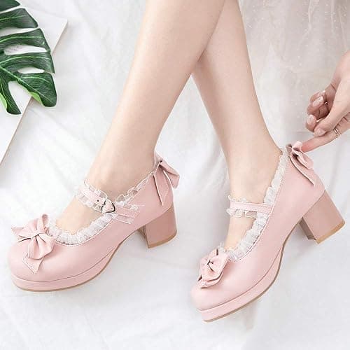 LUXMAX Women Kawaii Mid Block Heel Mary Jane Rockabilly Pumps with Bow Platform Chunky Heel Cute Sweet Shoes thumbnail 4