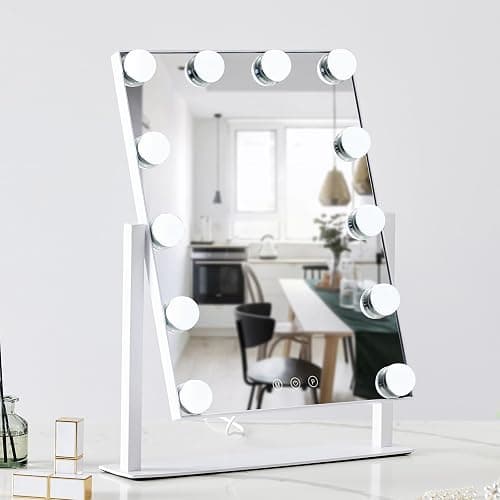 HIEEY Hollywood Vanity Mirror with 12 Dimmable Bulbs Lights, Three Color Lighting Modes, and 5X Magnification, Smart Touch Control, 360°Rotation (White,Gift Box) thumbnail 4