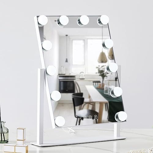 HIEEY Hollywood Vanity Mirror with 12 Dimmable Bulbs Lights, Three Color Lighting Modes, and 5X Magnification, Smart Touch Control, 360°Rotation (White,Gift Box) thumbnail 5