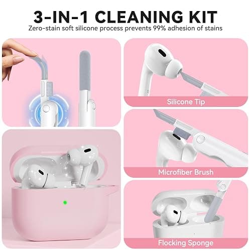 for AirPods Pro 2 Case, TNSNK Soft Silicone Case Cover Compatible with Airpods Pro 2nd/1st Generation for Women Girly, Pink iPod Cases with Cleaning Kit & Keychain, Anti-Scratch, Shockproof thumbnail 5
