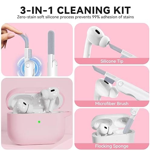 for AirPods Pro 2 Case, TNSNK Soft Silicone Case Cover Compatible with Airpods Pro 2nd/1st Generation for Women Girly, Pink iPod Cases with Cleaning Kit & Keychain, Anti-Scratch, Shockproof thumbnail 6