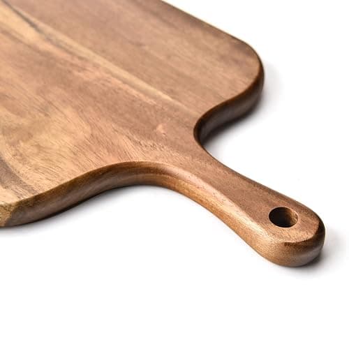 BILL.F Acacia Wood Cutting Board with Handle Wooden Charcuterie Board Paddle Cheese Board Serving Boards for Kitchen Meat, Pizza,Cheese, Bread, Vegetables &Fruits 15'' x 7.5'' x 0.6'' thumbnail 4