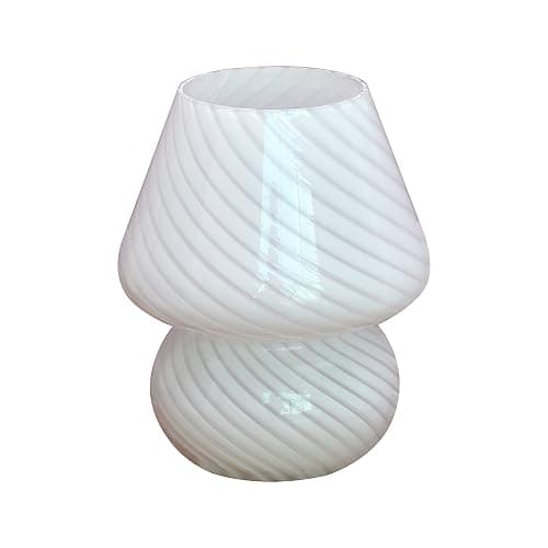 jonong Bedside Lamp Glass Striped Mushroom Table Lamp 110V Creative Gift Night Light (White) thumbnail 2