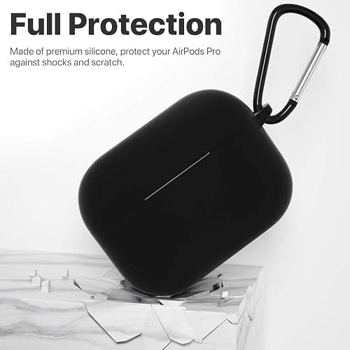 ATUAT for AirPods Pro 1st/2nd Generation Case Cover, Protective Silicone Skin Accessories with Keychain for Women Men for Apple AirPods Pro 2019/2022 Charging Case,Front LED Visible-Black thumbnail 7