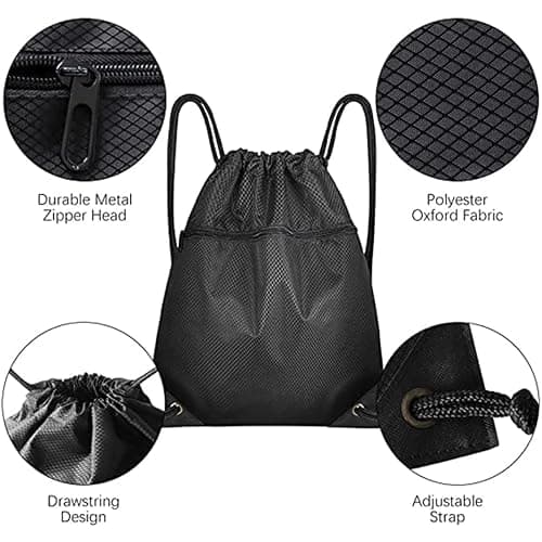 AidShunn Drawstring Gym Bag, Sport Large Capacity PE Bag with Outside Zipper Waterproof String Swim Backpack for Men & Women Boys Girls for Sports School Beach Holidays Swimming Travel Yoga thumbnail 3
