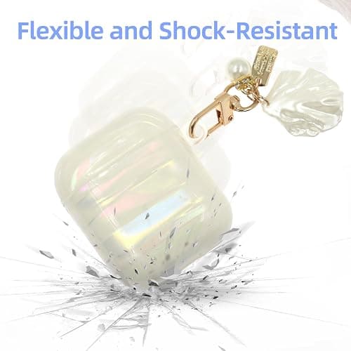 Compatible with AirPod Case 1st/2nd Generation, Shell Print Protective Case Cover for AirPods with Cleaner Kit and Shell Keychain Accessories for Women Girls (Shell Print) thumbnail 3