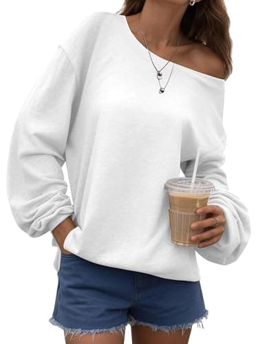 Bellcoco Womens Off the Shoulder Sweatshirt Long Sleeve Pullover Tops Oversized Sweatshirts Trendy Fall Outfits - Image 1