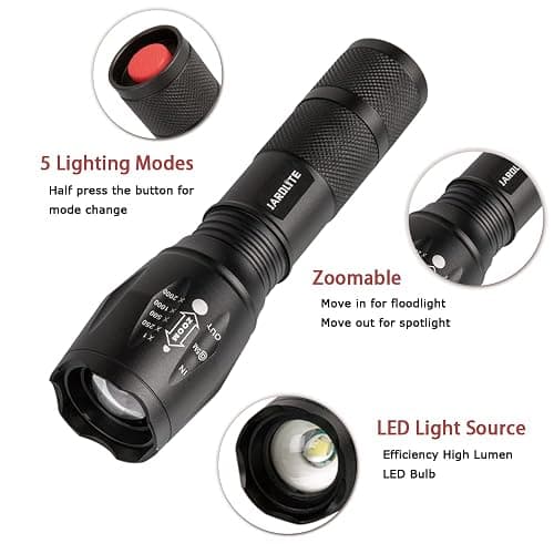 JARDLITE LED Emergency Handheld Flashlight, 4 Pack, Adjustable Focus, Water Resistant with 5 Modes, Best Tactical Torch for Hurricane, Camping, Dog Walking - 4pack L1000 thumbnail 4