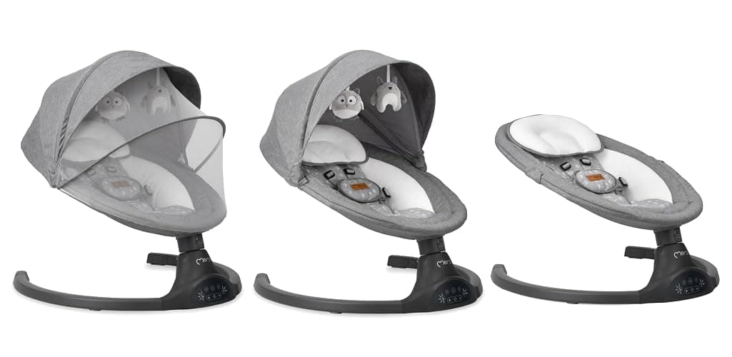 MoMi KENANI Transat balancelle jusqu’à 9 kg, pliable, télécommande et Bluetooth pour smartphone, alimentation piles et secteur, harnais de sécurité 5 points, pare-soleil, moustiquaire thumbnail 22