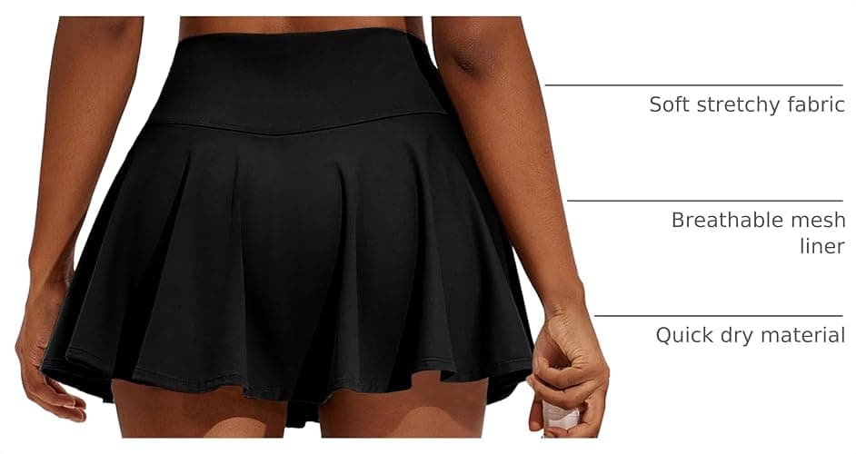 PINSPARK Womens Tennis Skirt 14" Pleated Athletic Golf Skorts with Pockets | High Waist, Tummy Control, Mini, Breathable, Lightweight, Soft, Built in Shorts, Pickleball, Casual thumbnail 4