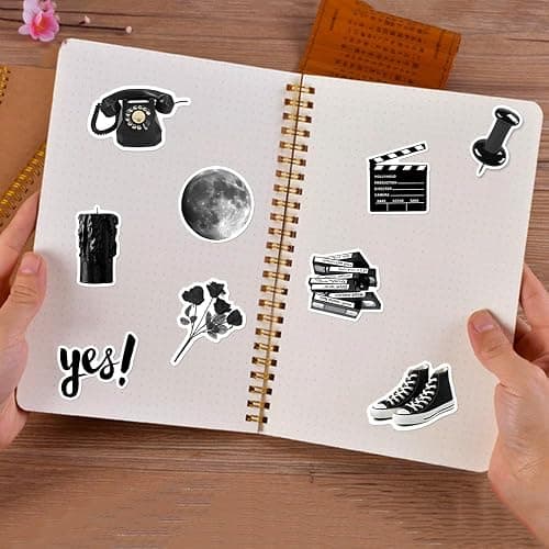 Pigbit 50Pcs Vintage Black White Stickers,Vinyl Cute Aesthetic Retro Y2K Stickers for Water Bottles Laptops Scrapbooking thumbnail 6