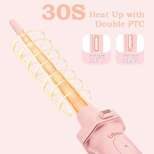 Ufree 5 in 1 Curling Iron with Ceramic Barrels (0.35"-1.25"), Curling Wand Set with Flat Iron Hair Straightener, Instant Heat Up, Dual Voltage Hair Curler, Gifts for Women, Pink thumbnail 3
