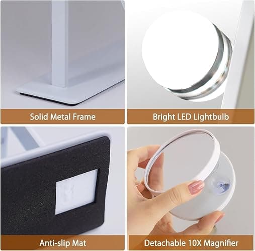 FENCHILIN Vanity Mirror with Light Lighted Makeup Mirror Vanity Smart Touch Control 3Colors Dimmable Detachable 10X Magnification Tabletop 360°Rotation(White) thumbnail 6