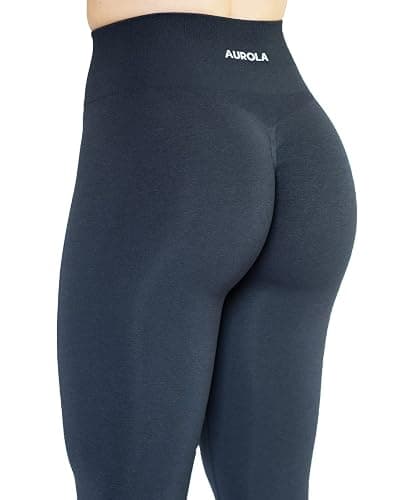 AUROLA Workout Leggings for Women Seamless Scrunch Tights Tummy Control Gym Fitness Girl Sport Active Yoga Pants - Intensify - Medium - Black Marl thumbnail 7