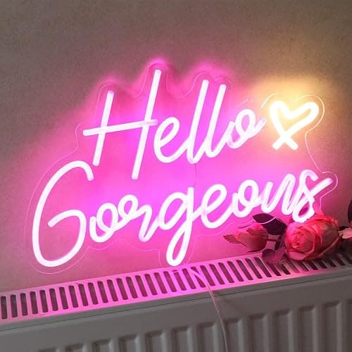 Hello Gorgeous Neon Sign Hello Beautiful Pink LED Neon Lights for Home Wedding Birthday Backdrop Bacelorette Party Wth Dimmable Switch(5V,16.5X10.6inches) thumbnail 4