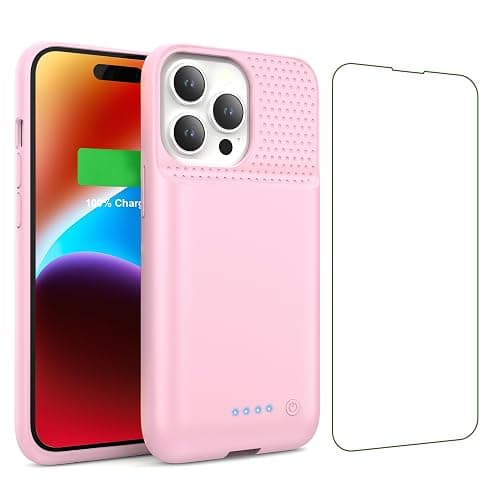 QTshine Battery Case for iPhone 13/13 Pro/14,[2025 Upgraded] 7500 mAh Ultra-Slim Portable Extended Charger Cover for iPhone 13/13 Pro/14 Charging Case (6.1 Inch)-Pink thumbnail 2