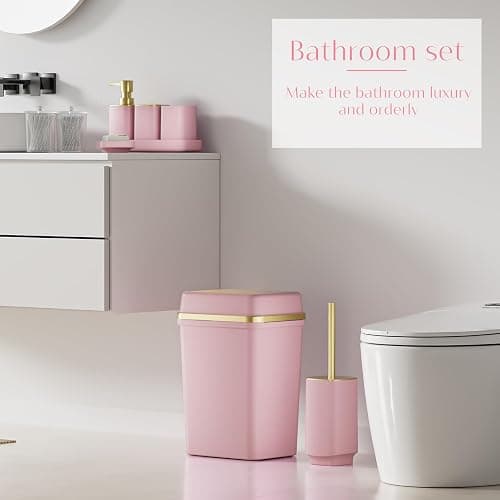 9PCS Bathroom Accessory Set, Pink Bathroom Set with Large-Capacity 4 Gallon Trash Can, Bathroom Accessories Set Complete, Toothbrush Holder, Soap Dispenser, Toilet Brush, Bathroom Decor thumbnail 6