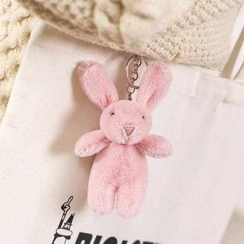 Miokkley Cute Bunny Plush Keychain for Backpack, 3.5" Inch Mini Rabbit Keychain Purse Charm Pendant Gift for Women thumbnail 4
