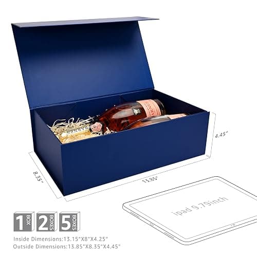LIFELUM Navy Blue Birthday Gift Box for Men 13.8 x 8.3 x 4.4 inch, Groomsmen Proposal Gift Box for Presents with Lids Ribbon,Card,Shredded Paper Filler thumbnail 3