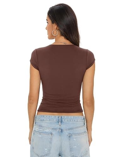 EasyGala Womens Double Lined Tops Cropped Cap Sleeve Shirts Crew Neck Fitted Going Out Tees Y2k Summer Clothes 2026 thumbnail 6