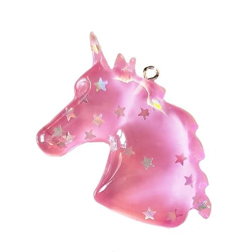 Pink Unicorn fan or light pull with embedded silver stars handmade by Mossy Cabin with 12" chain and clasp thumbnail 2