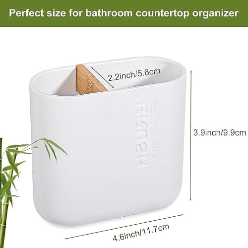 Toothbrush Holders Bamboo Electric Toothbrush Holder Bathroom Storage Organizer Countertop for Toothpaste, Floss, Razor, White thumbnail 3
