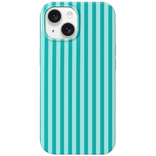 Hython for iPhone 14 Case & iPhone 13 Case Cute Striped Aesthetic Design Simple Stripes Cover 6.1", Thin Slim Soft TPU Bumper Shockproof Rubber Protective Phone Cases Women Girls, Lake Blue and Mint - Image 1