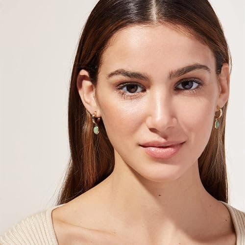Candro CANDRO 18K Genuine Gold Plated Natural Green Aventurine Women's Earrings, S925 Silver Needle Anti-allergy Lasting Gloss Craft, Vintage Elegant Green Pendant Earrings, Gift Friends Family thumbnail 4