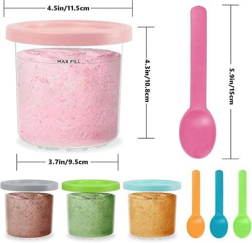 Nepfaivy Containers Replacement for Ninja Creami - 4 Pack Ice Cream Pints and Lids Compatible with Ninja NC300 NC301 Creamy Ice Cream Makers, BPA-Free & Dishwasher Safe, Color Lids thumbnail 2