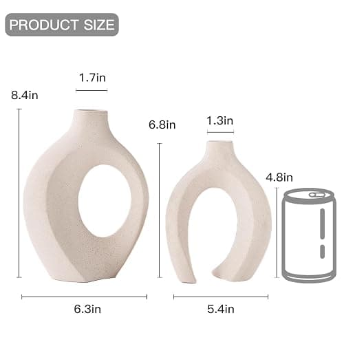 Lvases Snuggle Hollow Ceramic Vase Set of 2, Boho Home Decor for Tabletop | Modern Nordic Flower Vase for Pampas Grass, Decorative Coffee-Table Centerpiece for Living Room, 6.3 x 8.4 in, Milky White thumbnail 3