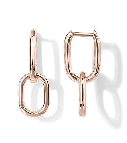 PAVOI 14K Gold Plated Convertible Paperclip Earrings for Women - Trendy Paper Clip Link Huggie Hoop Earrings - Chain Link Drop Dangle Hoops with Cubic Zirconia - Two-Toned Statement Jewelry - Image 1