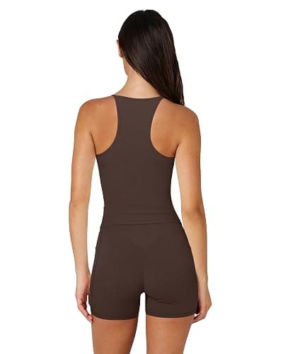OMKAGI Racerback Workout Tops for Women Built in Bra Cute Open Back V Neck Longline Sports Bra Top thumbnail 4
