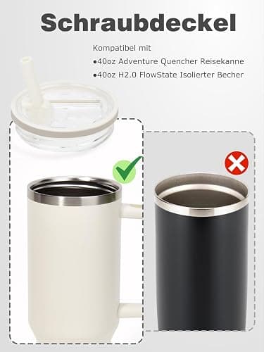 2 Stück für Stanley Cup Deckel Auslaufsicher, mit 2x Trinkhalmen und 1x Strohhalm Bürste, Wiederverwendbarer Ersatzdeckel, BPA Frei, Kompatibel Mit Stanley Quencher H2.0 40oz Cup (Beige) thumbnail 4